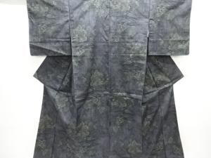 樹木に家屋模様織り出し手織り紬着物